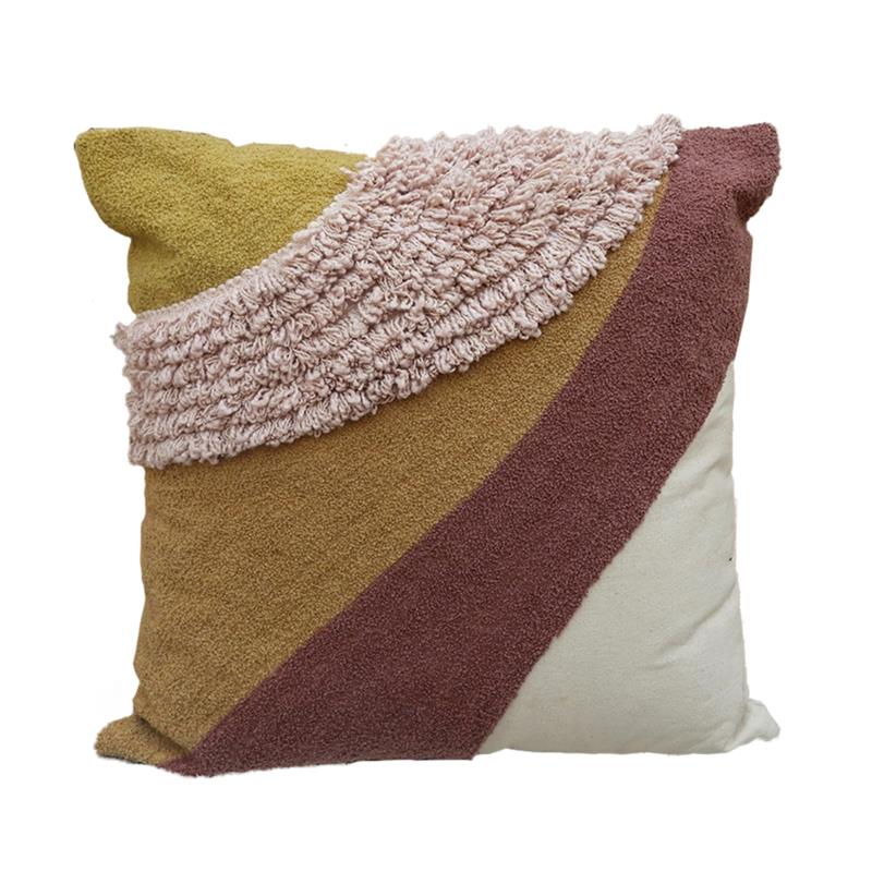 Embroidered Square Cushion Plum, Ochre, Natural 18" x 18"