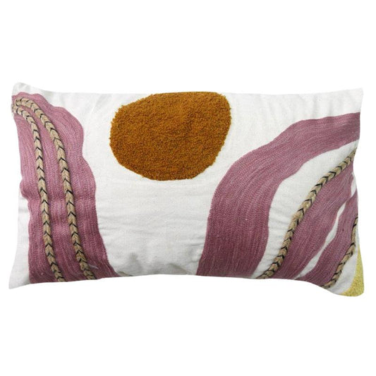 Embroidered Lumbar Cushion Plum, Natural, Nutmeg 20" x 12"