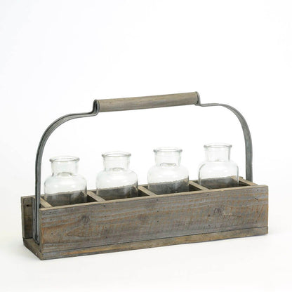 Handle Crate with 4 Glass Bottles