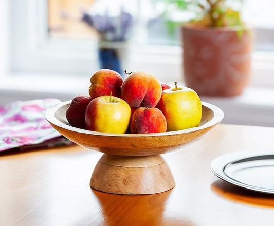 Mango Wood Pedestal Bowl 9.5"