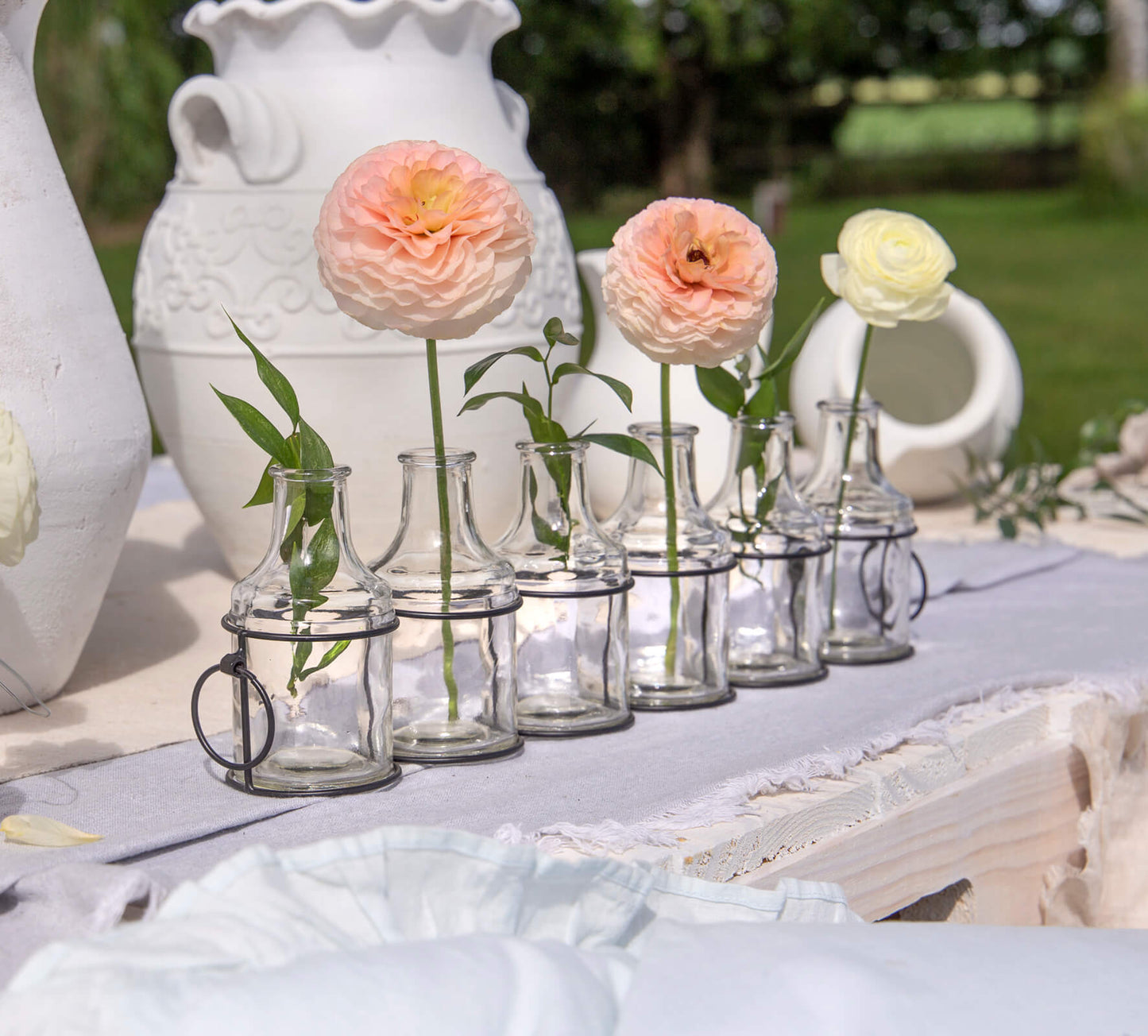 Black Wire Stand with 6 Glass Bottles