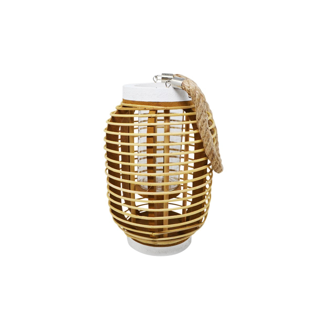 Malaga Lantern Natural and White Wood with Rope Handle (2 Sizes)