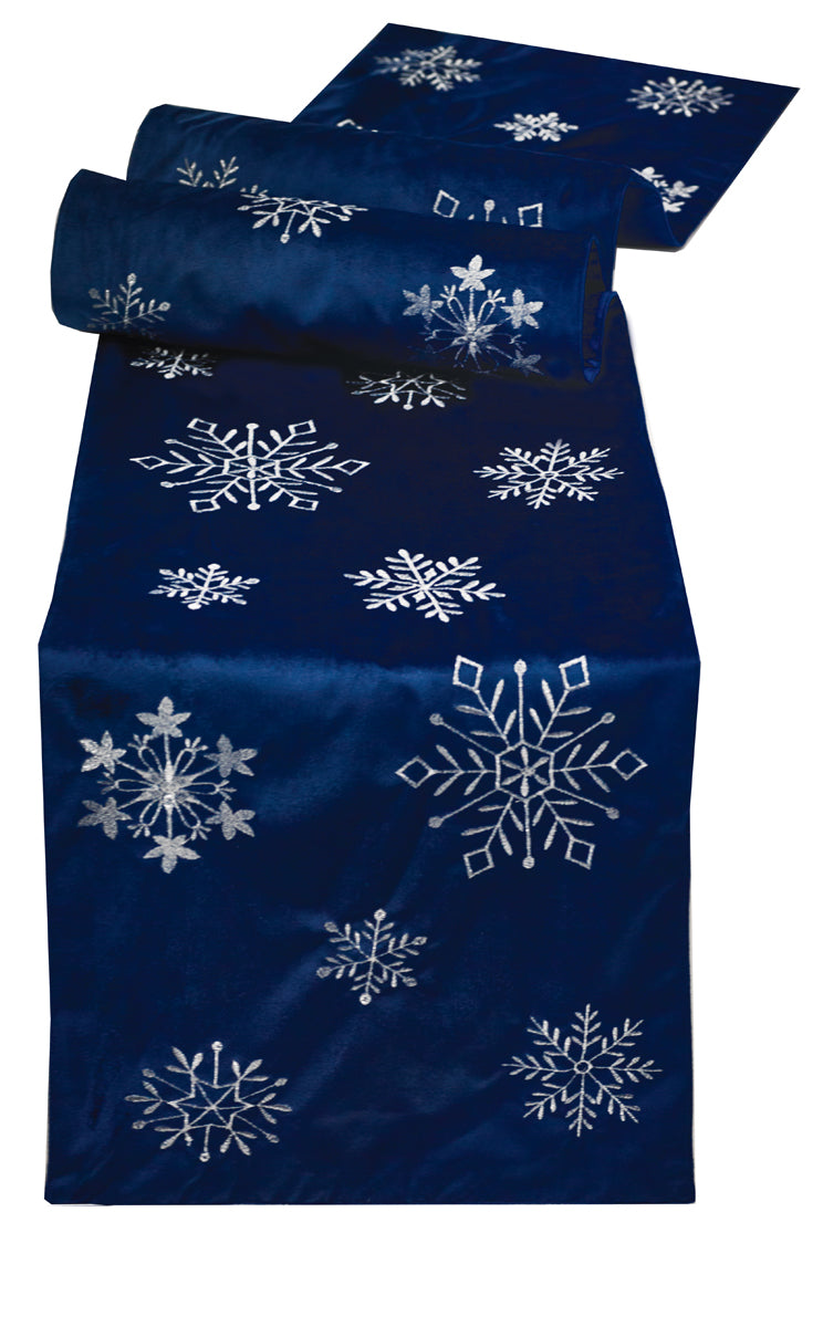 Blue with Silver Snowflakes Runner 14" x 72"