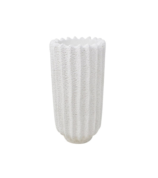 Tall White Fluted Vase