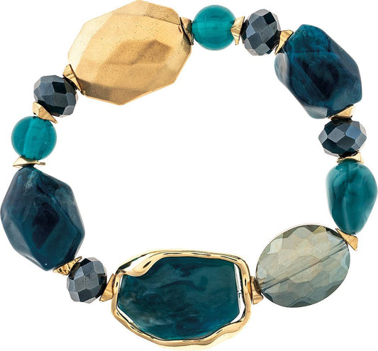 Gold Teal Baubles & Glass Beads Bracelet