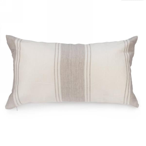 Linen Cushion with Taupe Stripes - Rectangular