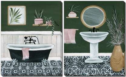 Hunter Green Bathroom Print Set of 2 **Store Pickup Only**