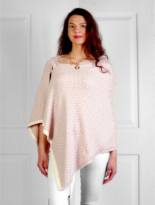 Diamond Pattern Button Shawl - Pink