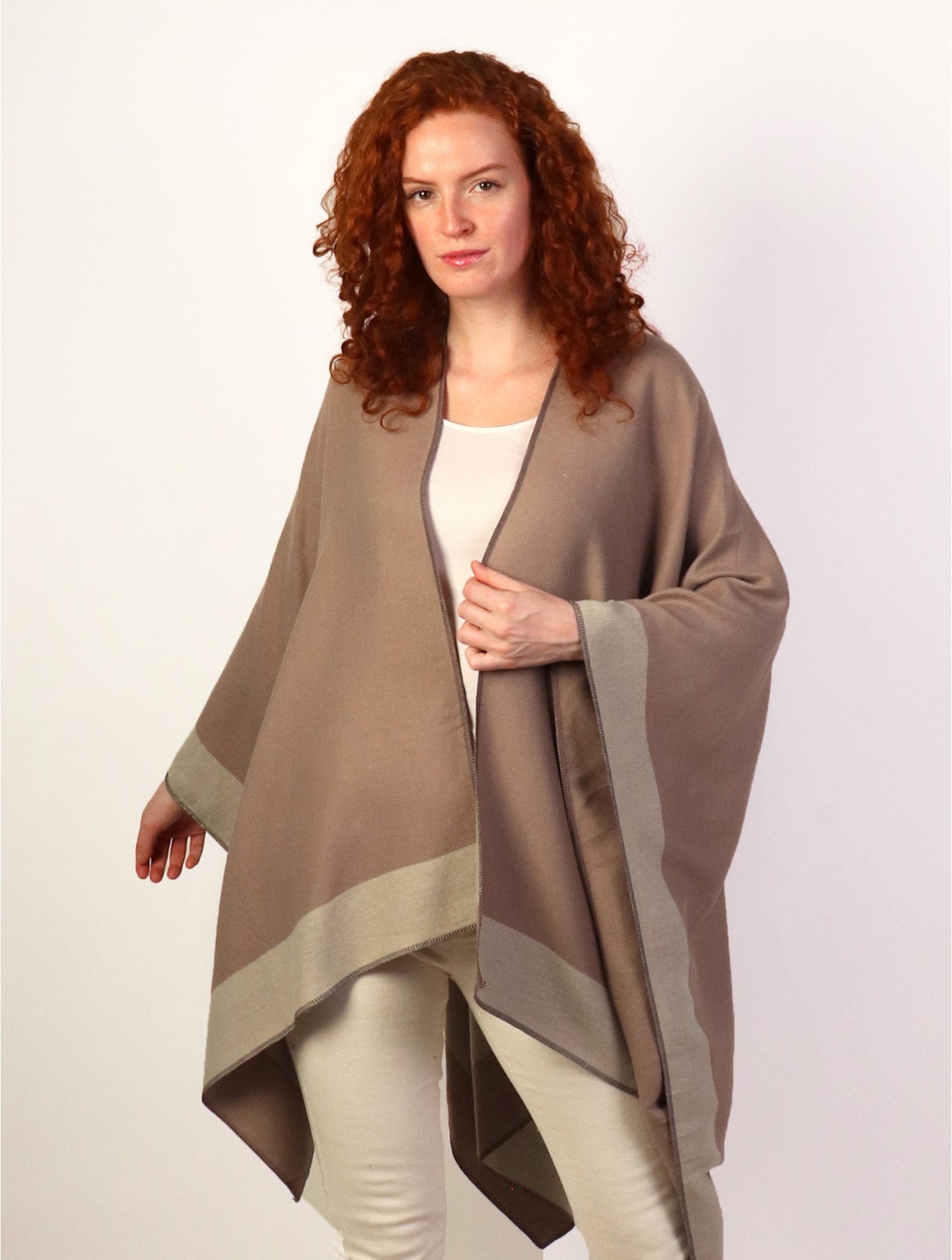 Taupe and Grey Open Front Cape