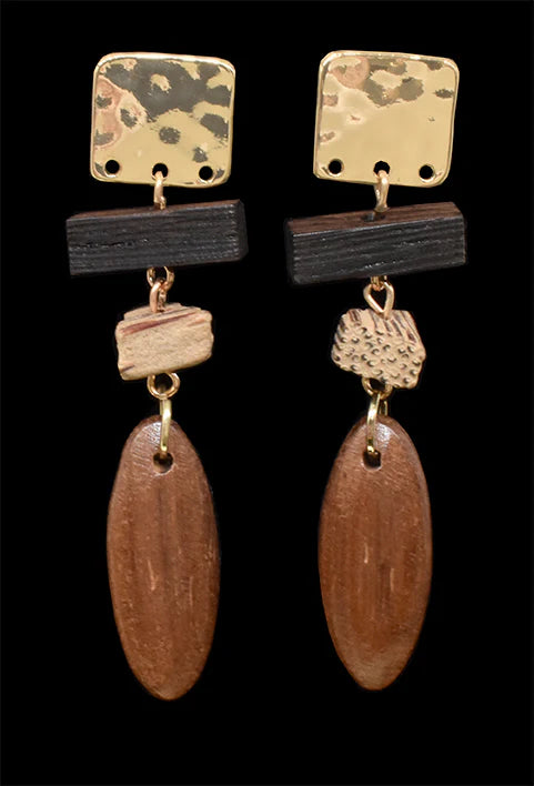 Wooden Oval Dangling Earring