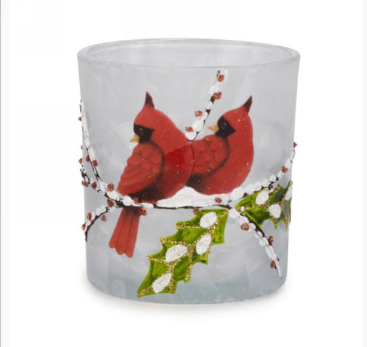 Frosted Glass Cardinal Candle Holder