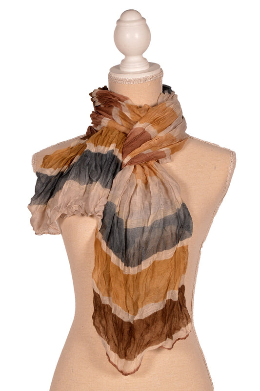 Brown Crinkle Stripe Scarf