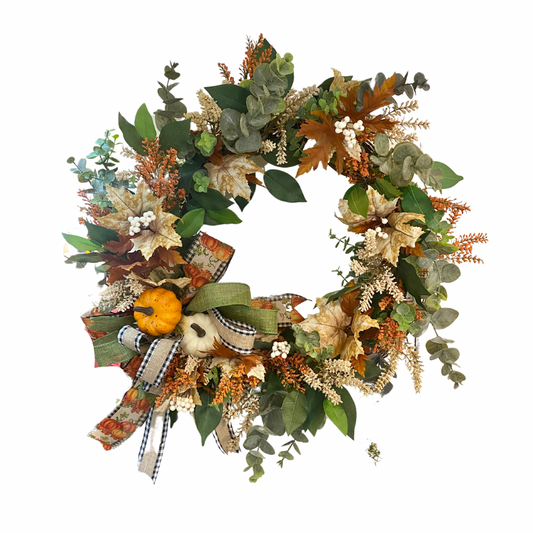 Fall Wreath with Leaves and Pumpkins