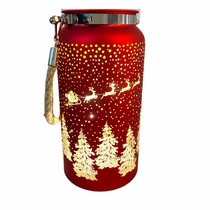 Red Glass Lantern with Gold Design LED