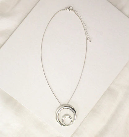 Circle with Inner Circle Short Silver Necklace