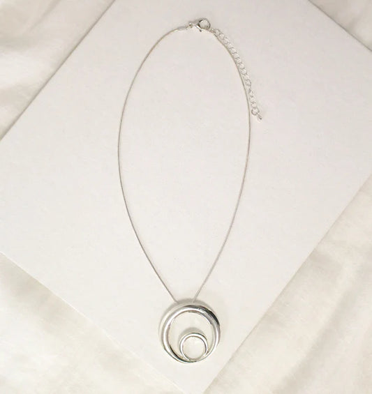 Circle with Inner Circle Short Silver Necklace