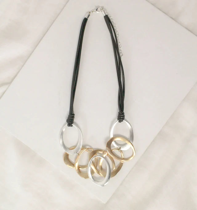 Oval Links on Black Leather Necklace