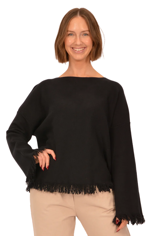 Black Frayed Edge Sweater