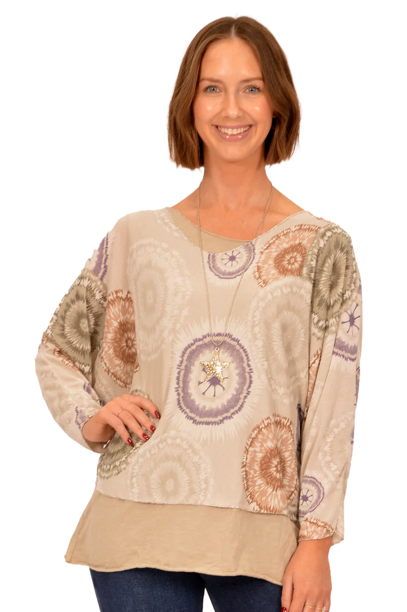 Catherine Lillywhite's Beige Medallion Print 2Pc Tunic with Necklace