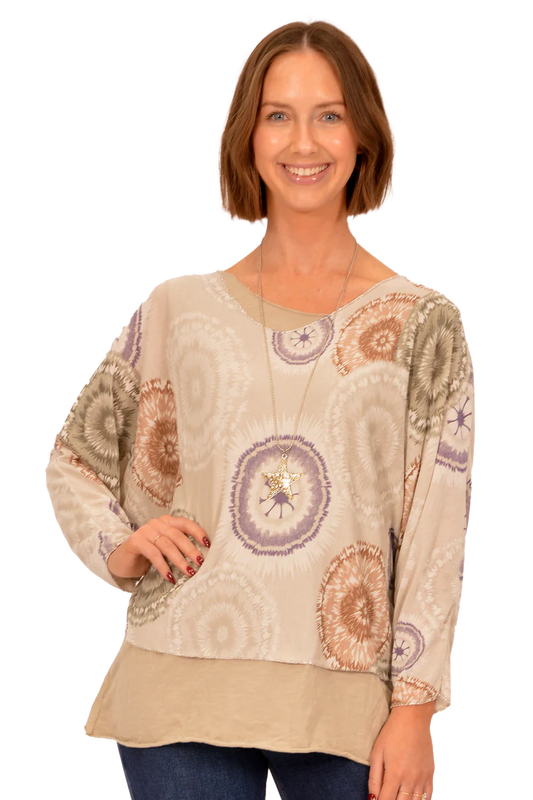 Catherine Lillywhite's Beige Medallion Print 2Pc Tunic with Necklace