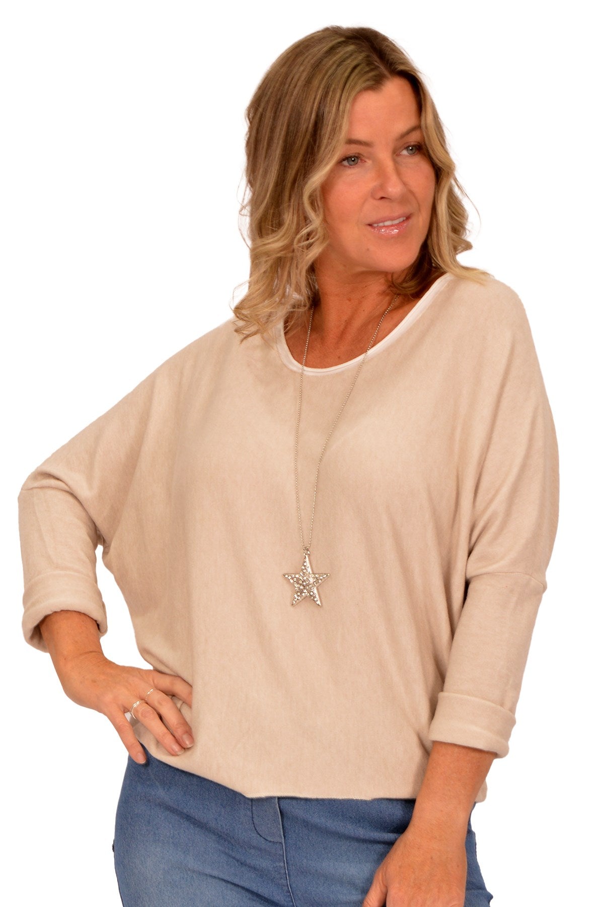 Catherine Lillywhite's Beige Boat Neck Top