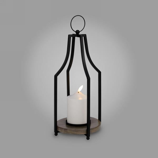 Black Metal Lantern with LED Candle 13"