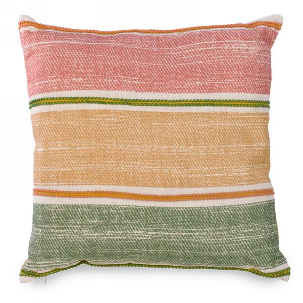 Cushion with Yellow, Green and Coral Bands 17"