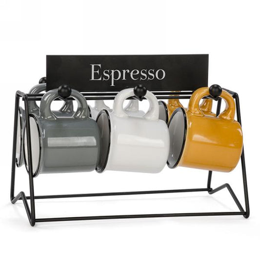 Espresso Cup Set Mustard, Grey, and White