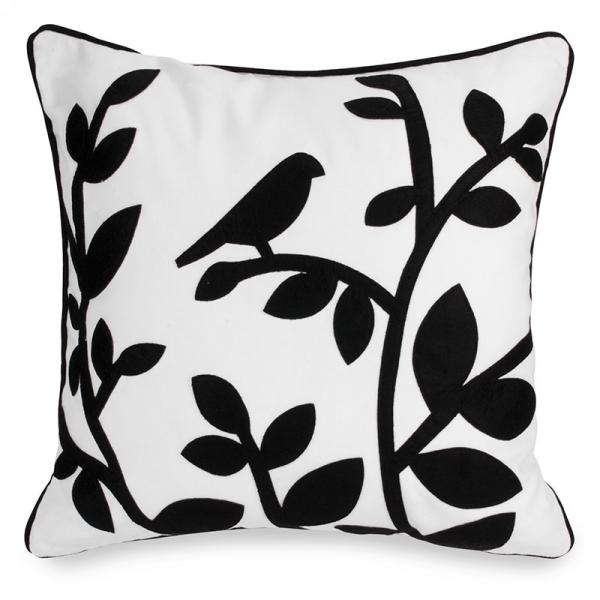 White Cushion with Black Bird on Branch