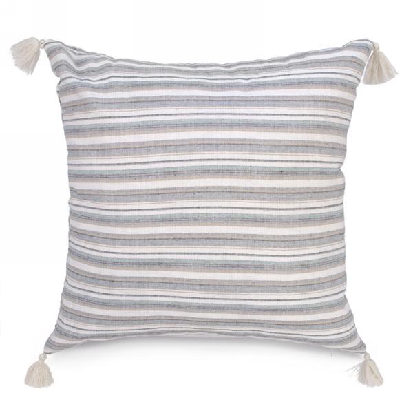 Grey Striped Cushion with Tassels