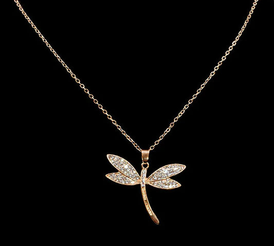 Dragonfly Rhinestones Gold Necklace