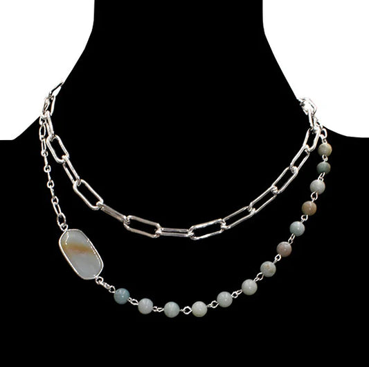 Amazonite Beaded Oval Necklace