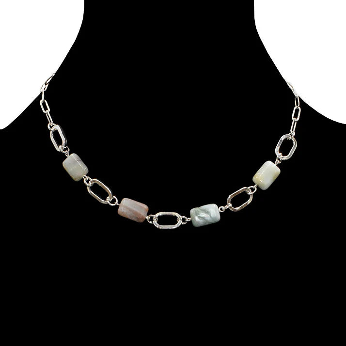 Semi-Precious Rectangle Hallow Necklace