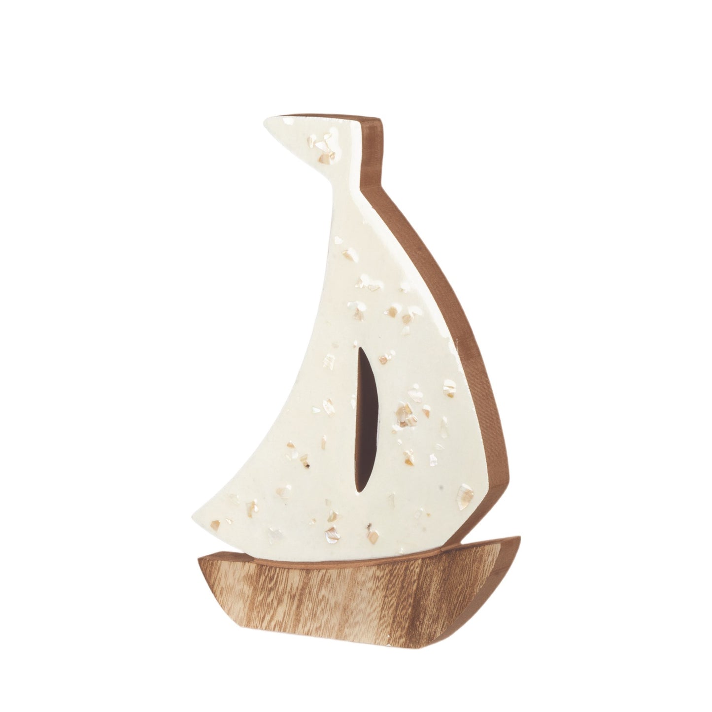 Cream and Natural Wood Sailboat 8"