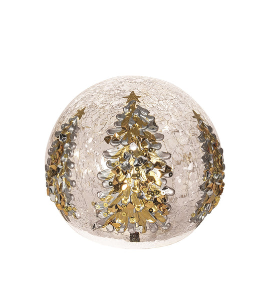 Crackle Globe LED Light with Gold/Silver Trees