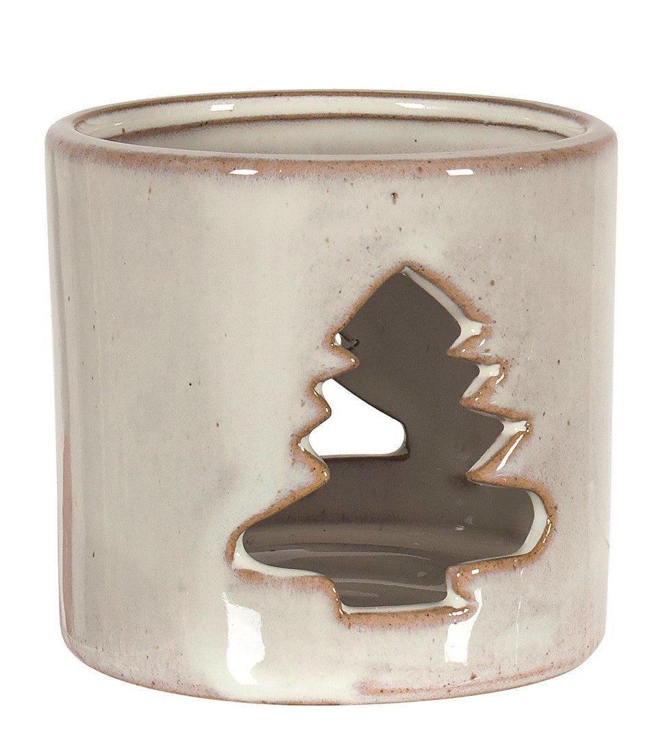 Stoneware Tealight Holder with Cutouts - Two Assorted