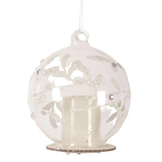 Clear Ball Ornament with White Branch LED