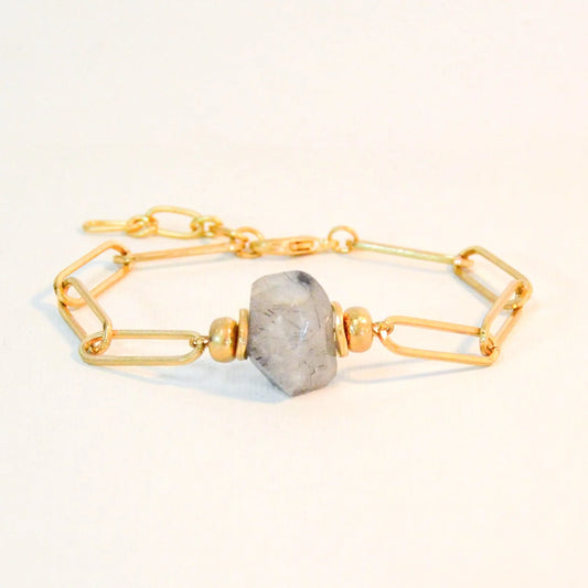 Gold Tone Paperclip Bracelet with Marble Stone