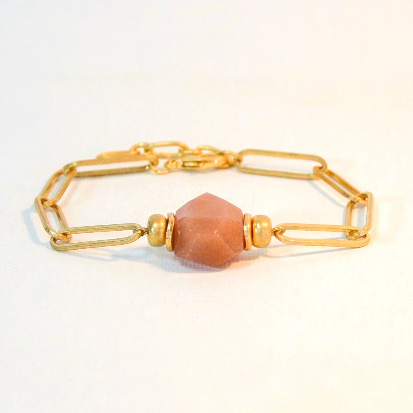 Gold Tone Paperclip Bracelet with Mocha Stone