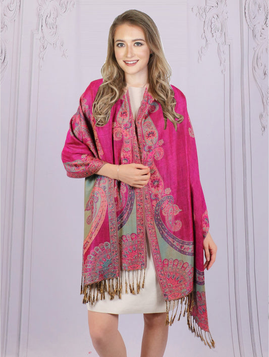 Paisley Print Pashmina Fuscia