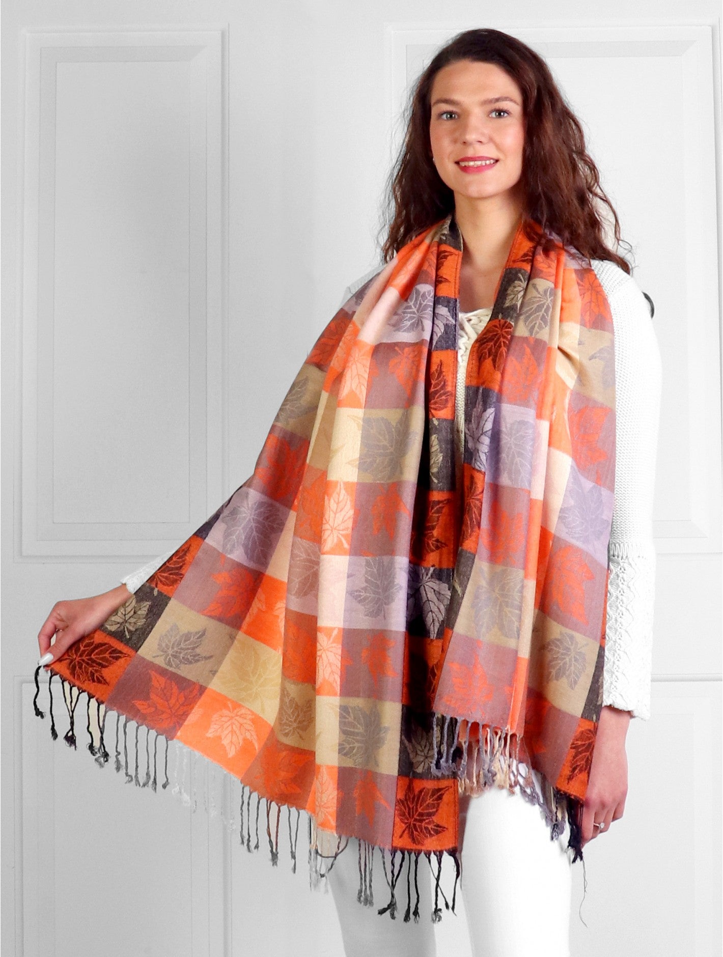 Orange Maple Leaf Print Scarf