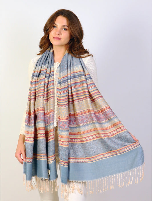 Abstract Print Pashmina Scarf - Light Blue