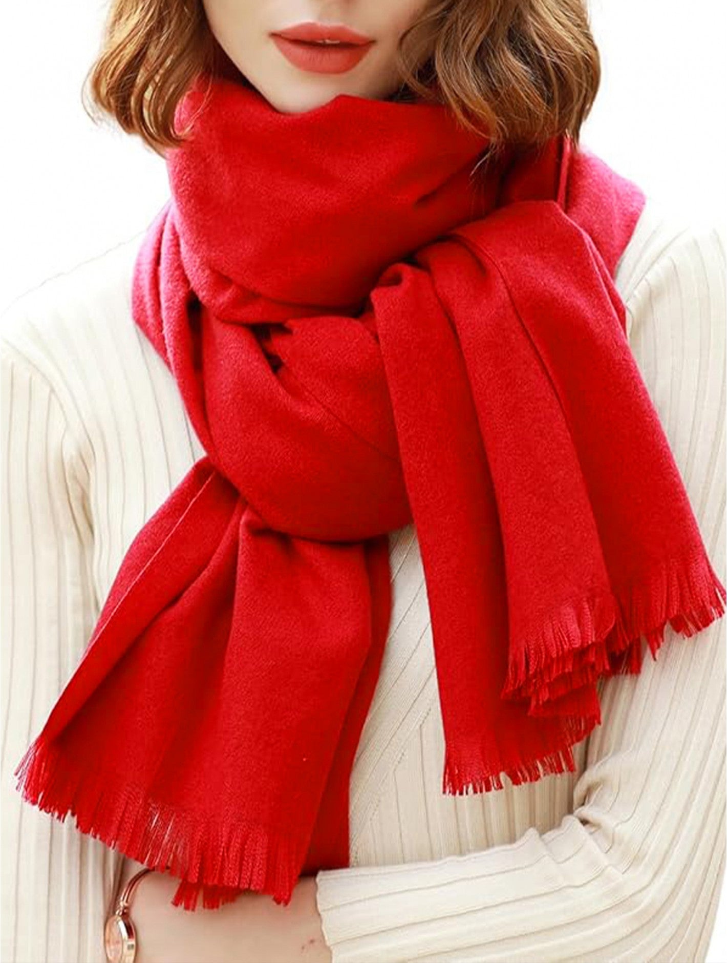 Cashmere Feel Blanket Scarf - Red