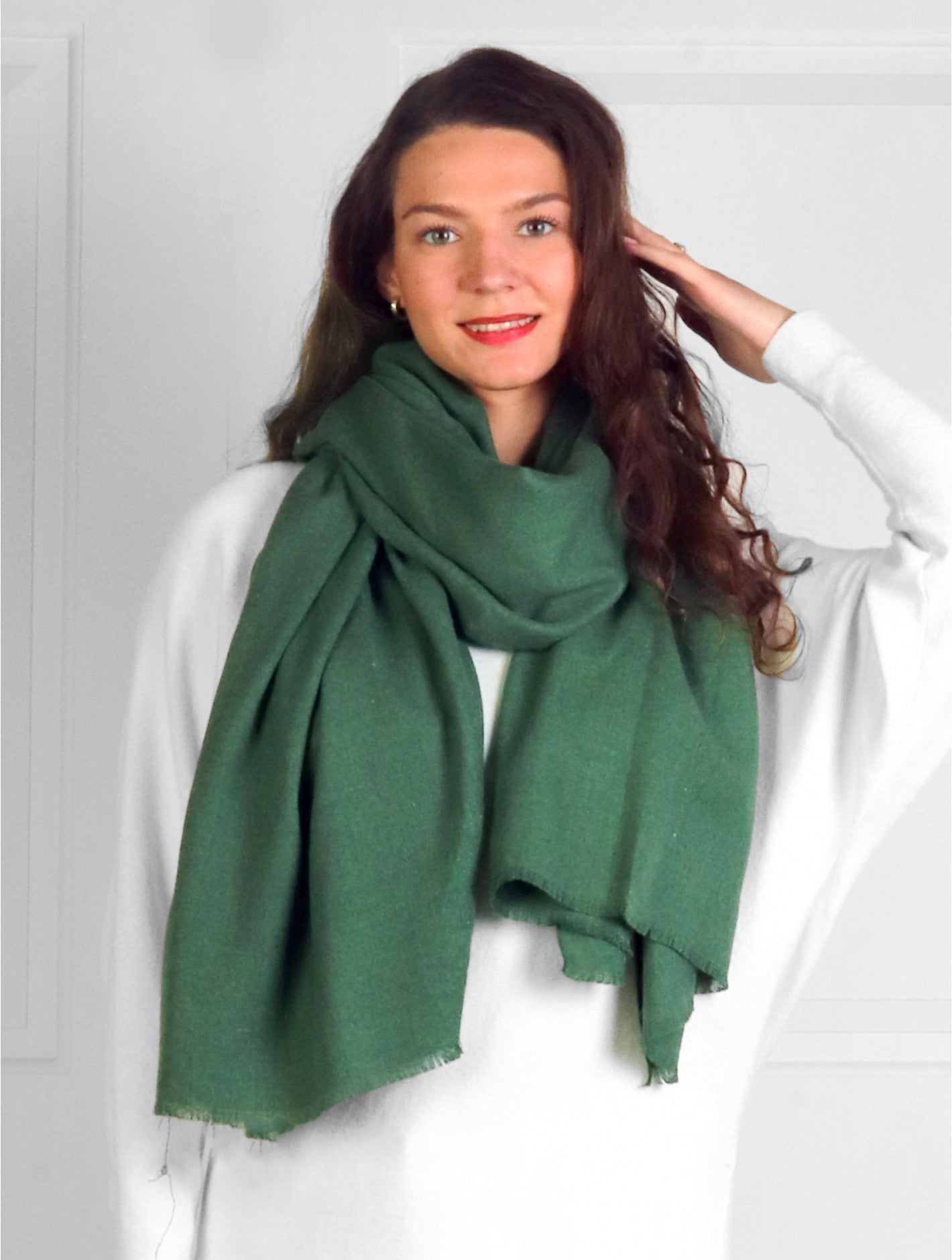 Dark Green Scarf with Tassels