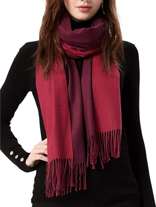 Cashmere Feel Double Sided Scarf - Dark Burgundy