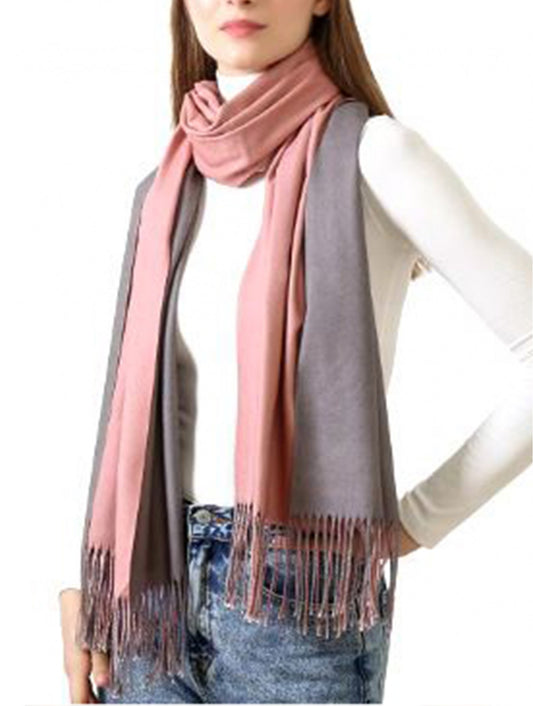 Cashmere Feeling Double Sided Scarf - Pink & Light Grey