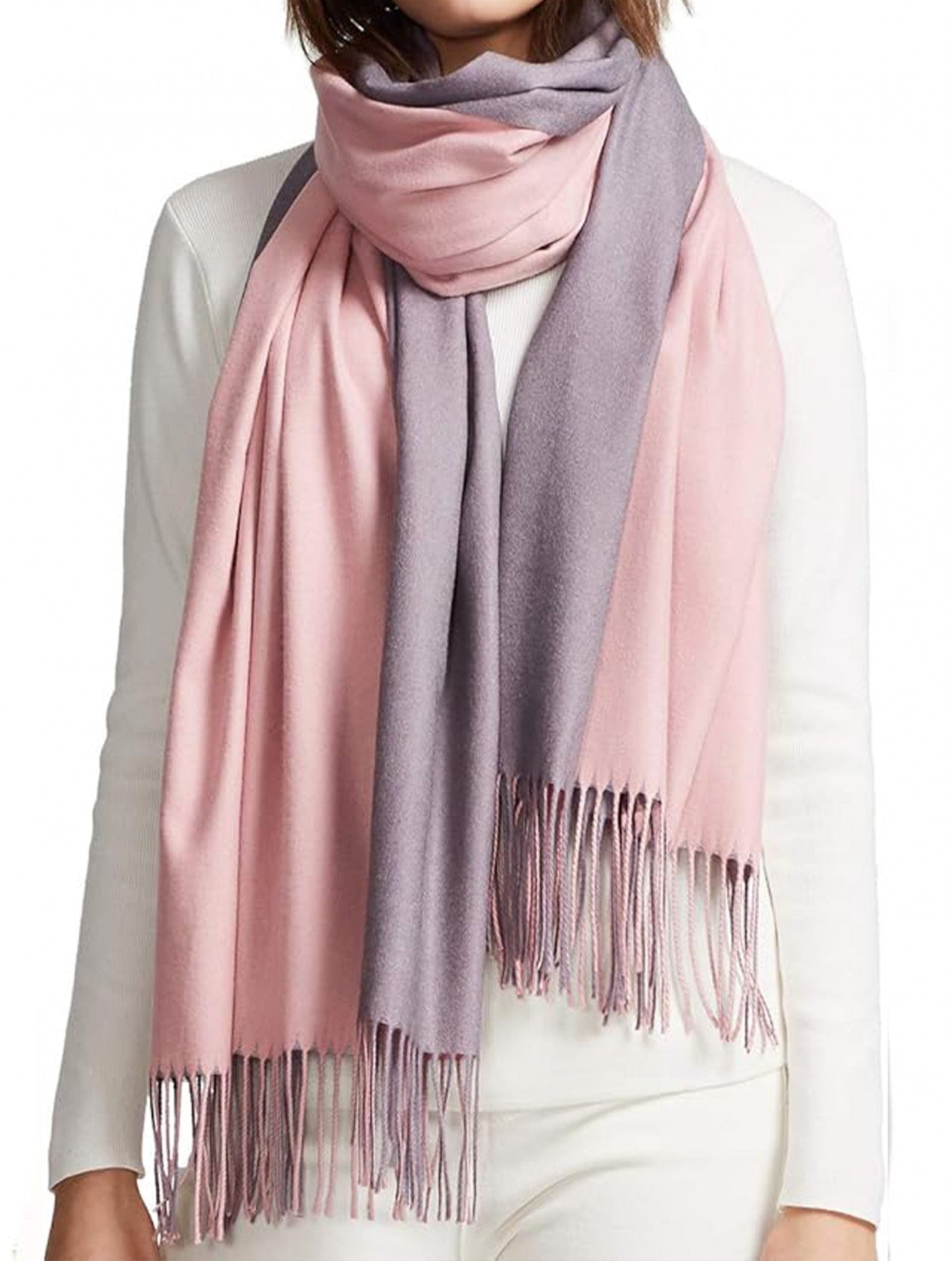 Cashmere Feeling Double Sided Scarf - Pastel Pink & Dark Grey