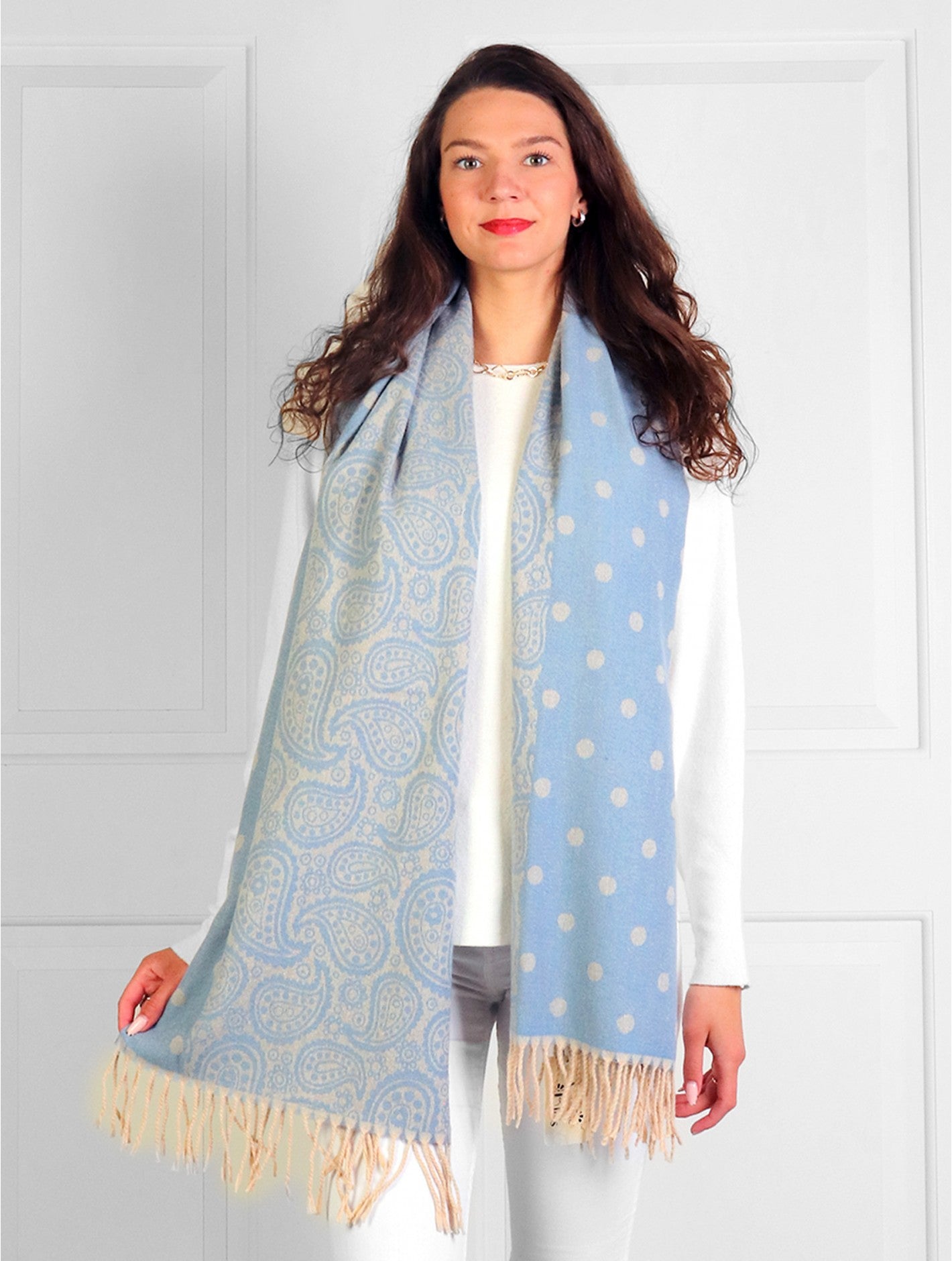 Blue Paisley and Polka Dot Scarf