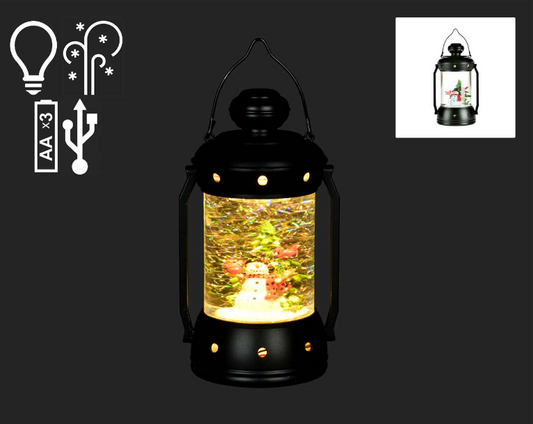 Black Snowman LED Lantern