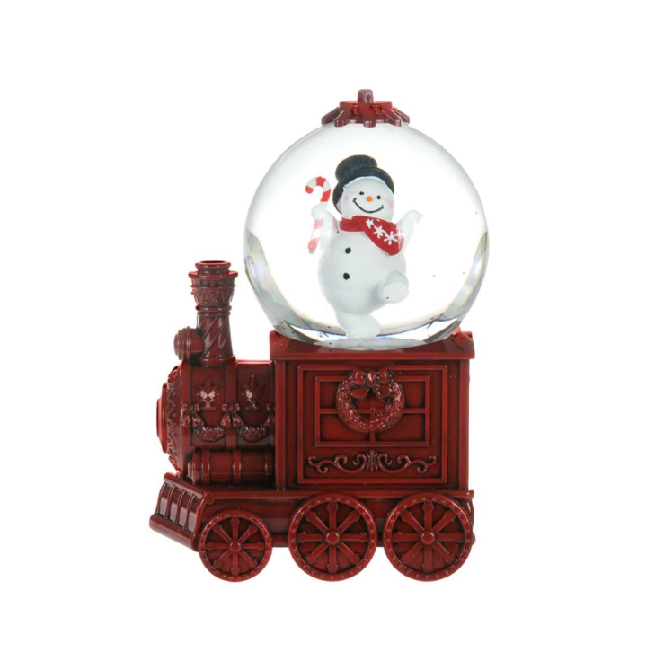 Red Train with Snowman Snow Globe